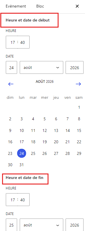 La configuration de l’évènement La configuration de l’évènement